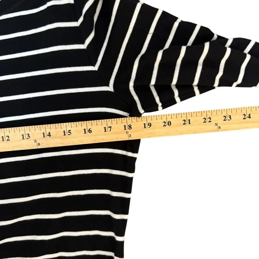 Chaps Women's 3/4 Sleeve Crewneck Boatneck Black White Stripe‎ Cotton Size Large